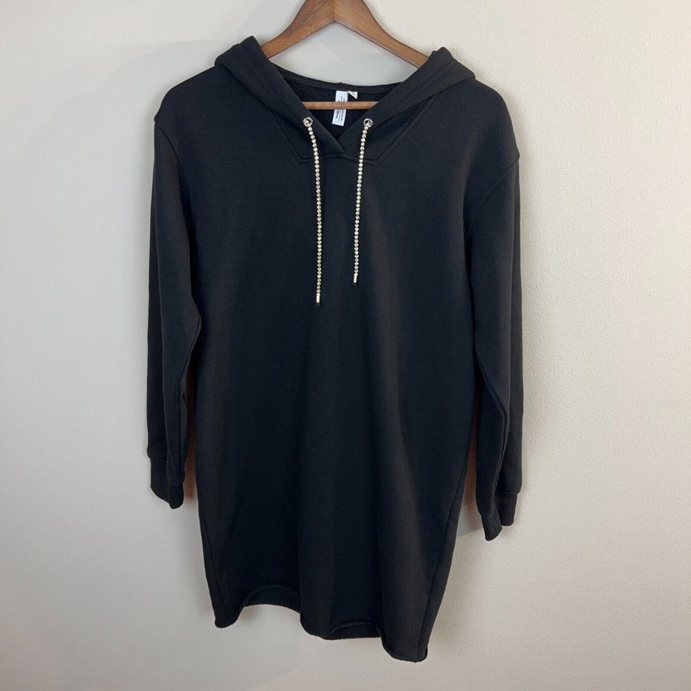 And Other Stories Hoodie‎ Dress XS Black Long Sleeve Rhinestone Drawstring